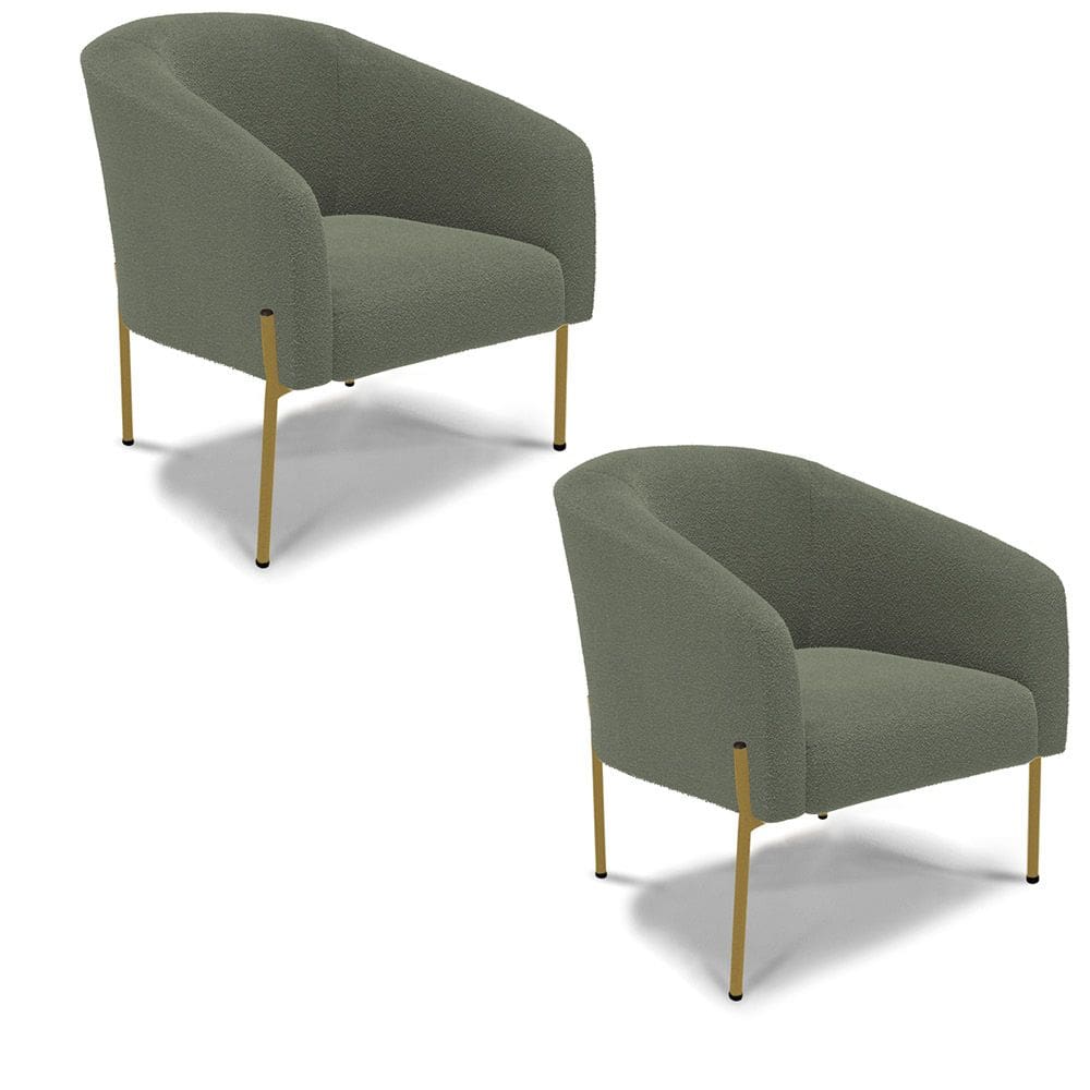 Poltrona Decorativa Pé Ferro Dourado Kit 2 Stella Bouclê Menta D03 - D`Rossi