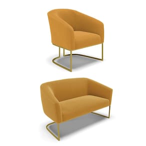 Sofá Namoradeira e Poltrona Industrial Dourado Stella Bouclê Most D03 - D`Rossi