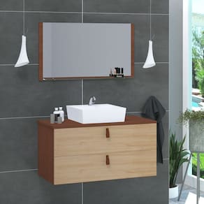 Conjunto Gabinete de Banheiro Berlim 80 Cm Marrom Freijo