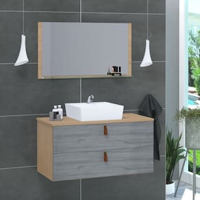 Conjunto Gabinete de Banheiro Berlim 60 Cm freijo rovere