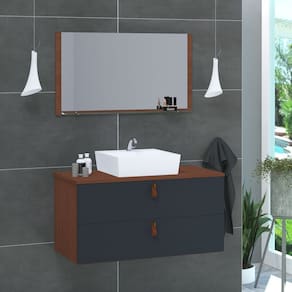 Conjunto Gabinete de Banheiro Berlim 80 Cm marrom titanium