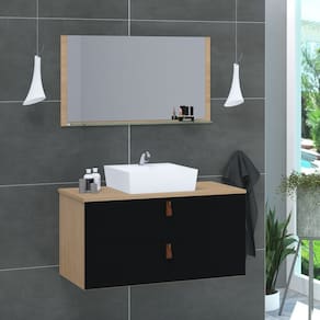Conjunto Gabinete de Banheiro Berlim 60 Cm Freijo Preto