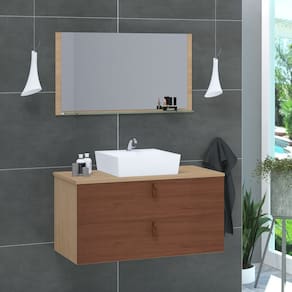 Conjunto Gabinete de Banheiro Berlim 60 Cm freijo marrom