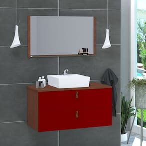 Conjunto Gabinete de Banheiro Berlim 80 Cm marrom vinho