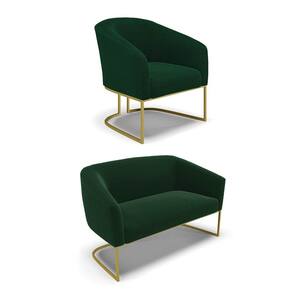 Sofá Namoradeira e Poltrona Industrial Dourado Stella Bouclê Verde D03 - D`Rossi