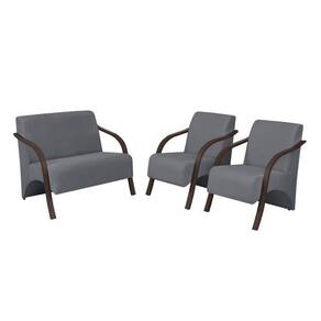 Conjunto Poltronas Vênus Braços Em Madeira 1 Namoradeira D Salla Suede