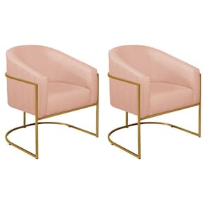 Kit 02 Poltronas Luiza Base De Ferro Dourado Suede Rosê