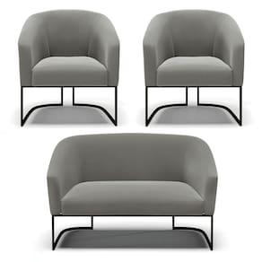Sofá Namoradeira E 2 Poltronas Base Industrial Preto Stella Suede D03 - D`rossi Cor Grafite
