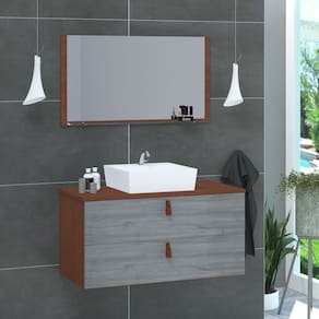 Conjunto Gabinete de Banheiro Berlim 60 Cm marrom rovere