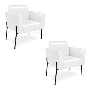 Poltrona Pé De Ferro Preto Kit 2 Para Sala Marisa Corano D03 - D`rossi Cor Branco
