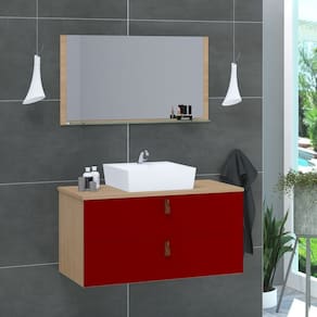 Conjunto Gabinete de Banheiro Berlim 60 Cm freijo vinho