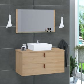 Conjunto Gabinete de Banheiro Berlim 80 Cm Freijó