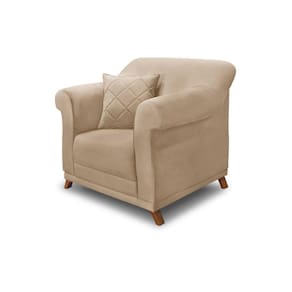 Poltrona Sala De Estar Pé De Madeira Julieta Suede Bege S04 - D`rossi