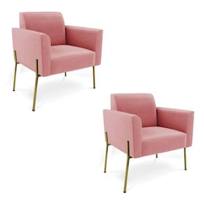 Poltrona Pé De Ferro Dourado Decorativa Kit 2 Marisa Suede D03 Rose