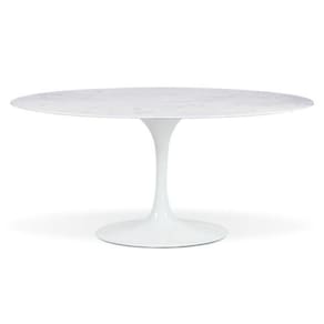 Mesa De Jantar Saarinen Oval 198x122 Cm Mármore Branco Extra Base Branca