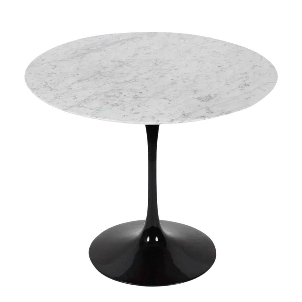 Mesa De Jantar Tulipa Saarinen Redonda 110 Cm Mármore Carrara Base Preta