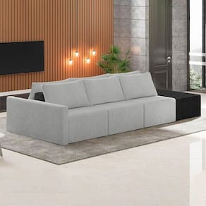 Sofá Ilha Modular Living Com Puff 342cm Georgia K04 Bouclê Cinza/preto - Mpozenato