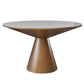 Mesa De Jantar Madri Cone Chanfrada Redonda Nozes 1.40 Cm Vidro Branco