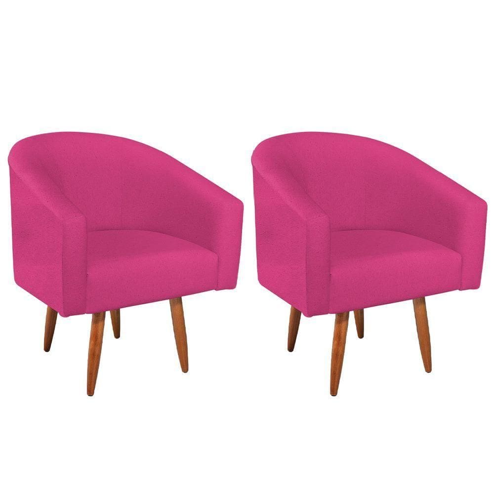 Kit 02 Poltronas Decorativas Luiza Pés Palito Suede - Doce Sonho Móveis Pink