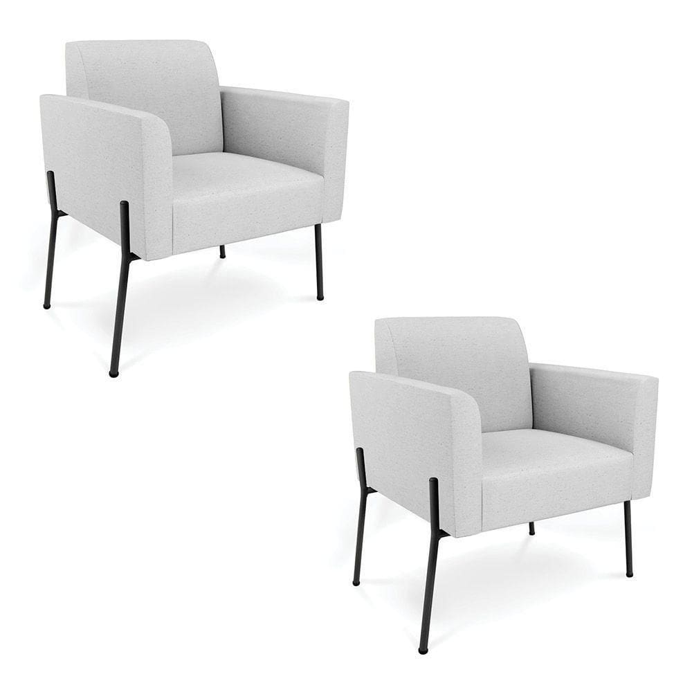 Poltrona Pé De Ferro Preto Kit 2 Decorativa Marisa Linho D03 - D`rossi Cor Cinza