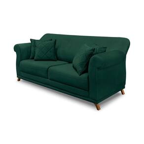 Sofá 3 Lugares Pé De Madeira Julieta 200 Cm Veludo Verde S04 - D`rossi