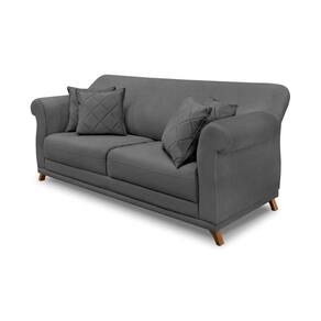 Sofá 3 Lugares Pé De Madeira Julieta 200 Cm Suede S04 - D`rossi Cor Cinza