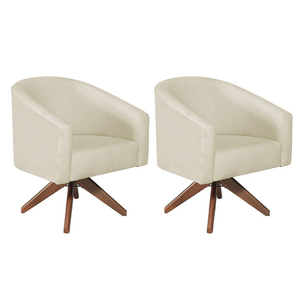 Kit 02 Poltronas Luiza Base Giratória De Madeira Suede Bege