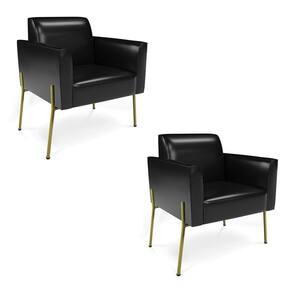 Poltrona Pé De Ferro Dourado Kit 2 Para Sala Marisa Corano Preto D03