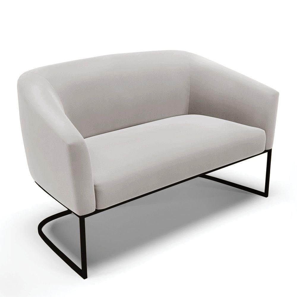 Sofá Namoradeira 2 Lugares Base Industrial Preto Stella Veludo D03 - D`rossi Cor Cinza
