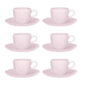 Conjunto 6 Xícaras Chá Com Pires Ryo Pink Sand 220ml Porcelana Oxford