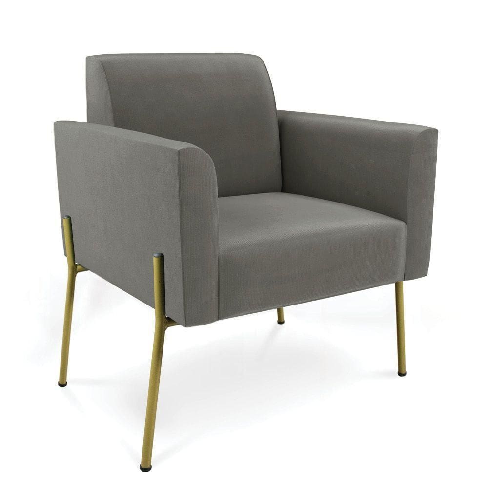 Poltrona Pé De Ferro Dourado Decorativa Marisa Suede Grafite D03
