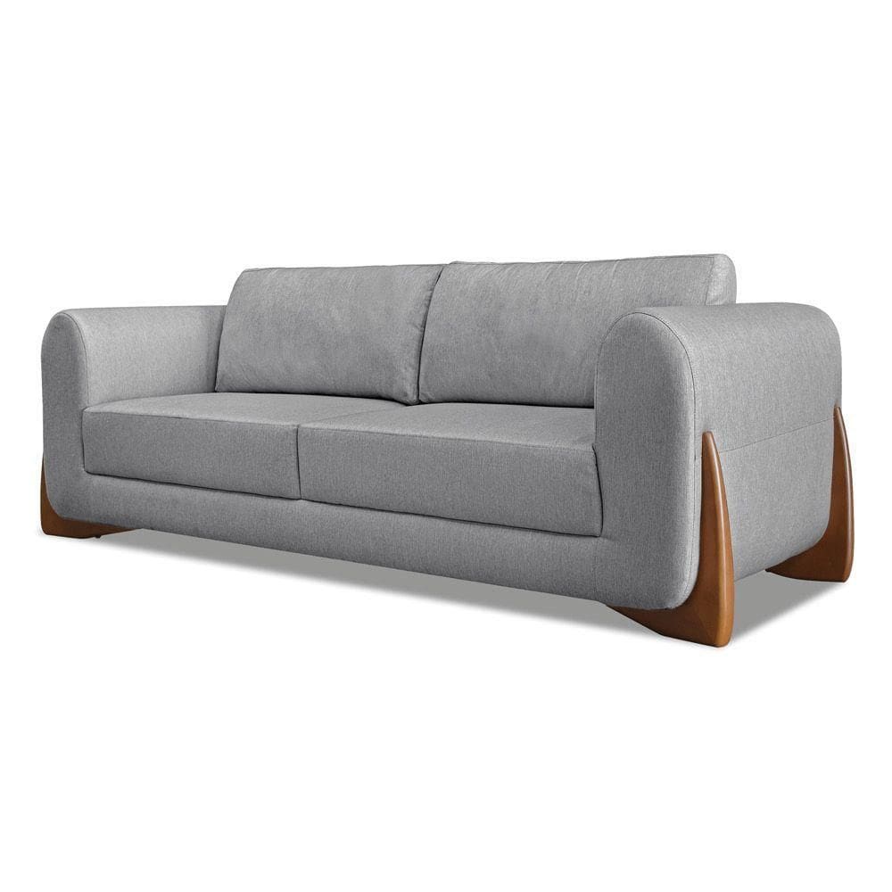Sofá 3 Lugares Base De Madeira Clarissa 200 Cm Linho Cinza S04 - D`rossi