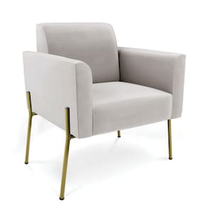 Poltrona Pé De Ferro Dourado Para Recepção Marisa Veludo D03 Cinza