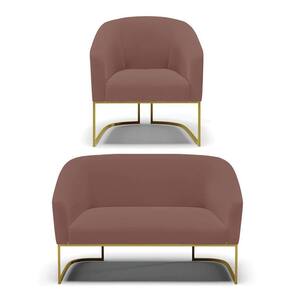 Sofá Namoradeira E Poltrona Base Industrial Dourado Stella Veludo D03 - D`rossi Cor Rose