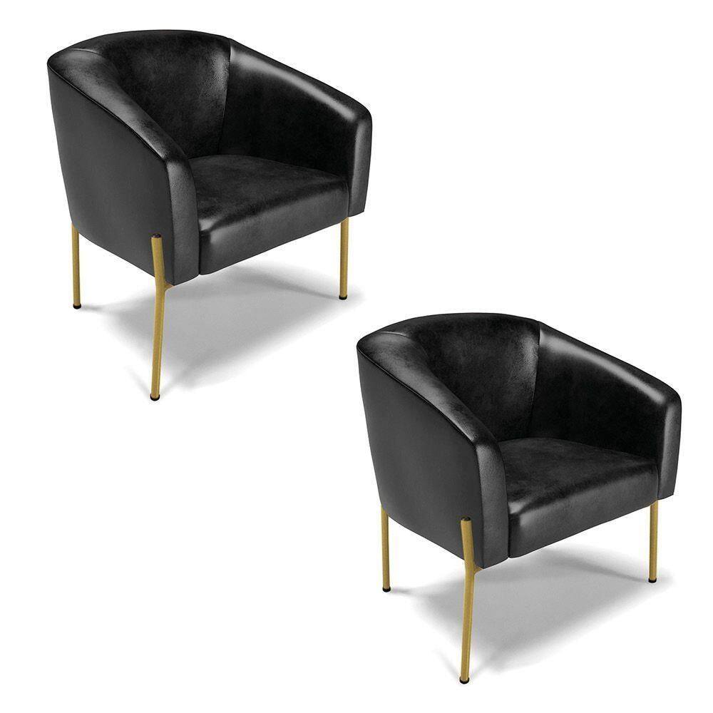 Poltrona Pé De Ferro Dourado Kit 2 Stella Corano Preto D03 - D`rossi