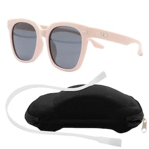 Óculos de Sol Flexível Infantil + Case Carrinho + Cordão Silicone Rosa Claro