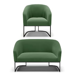Sofá Namoradeira E Poltrona Base Industrial Preto Stella Suede D03 - D`rossi Cor Verde