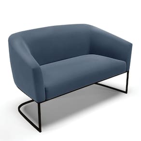 Sofá Namoradeira 2 Lugares Base Industrial Preto Stella Suede D03 - D`rossi Cor Azul Marinho