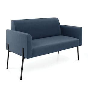 Sofá Namoradeira 2 Lugares Pé De Ferro Preto Marisa Suede Azul Marinho D03 - D`rossi