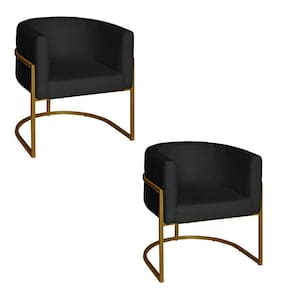 Poltrona Base Industrial Dourado Kit 2 Lety Veludo S05 - D`rossi Cor Preto