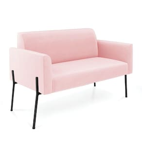 Sofá Namoradeira 2 Lugares Pé De Ferro Preto Marisa Suede Rosa Bebê D03 - D`rossi