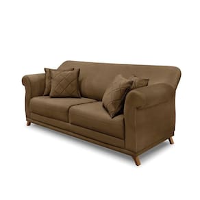 Sofá 3 Lugares Pé De Madeira Julieta 200 Cm Suede Caramelo S04 - D`rossi