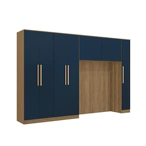 Quarto Modular Kappesberg Adapt Nogueira/azul Profundo 5 Peças 349cm
