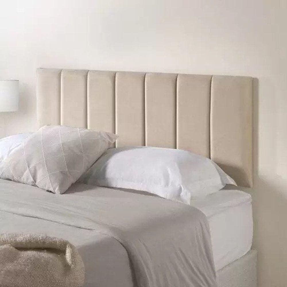 Kit 7 Placas Estofadas Cabeceira Cama Casal 20x60cm Branco Off White