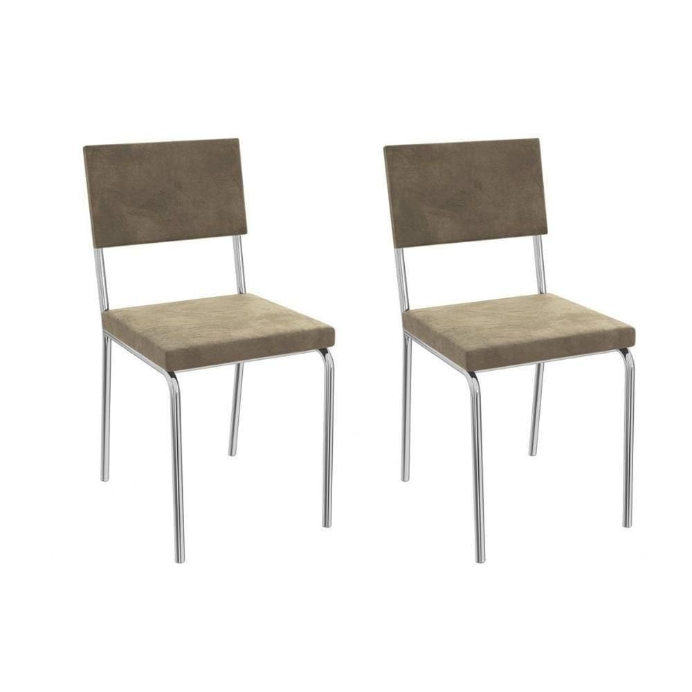 Cadeira Sala De Jantar Zaria 2c128 Aço Kit 2 Uni Cromado/bege A036 Suede Veludo - Kappesberg