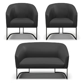 Sofá Namoradeira E 2 Poltronas Base Industrial Preto Stella Corino D03 - D`rossi Cor Preto