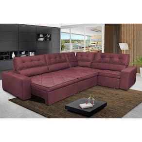 Sofa De Canto Retrátil E Reclinável De Molas Cama Inbox Austin 3,65x2,54 Ou 2,54x3,65 Velusoft Vinho
