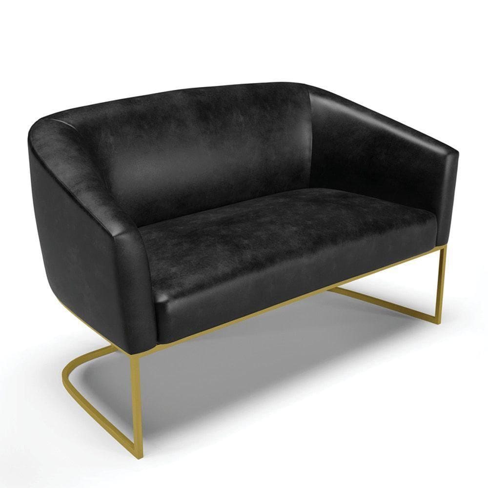 Sofá Namoradeira 2 Lugares Base Industrial Dourado Stella Corano D03 - D`rossi Cor Preto