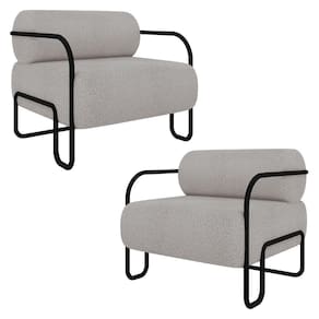 Poltrona Decorativa Para Sala Industrial Kit 2 Kira K04 Bouclê Creme Mpozenato