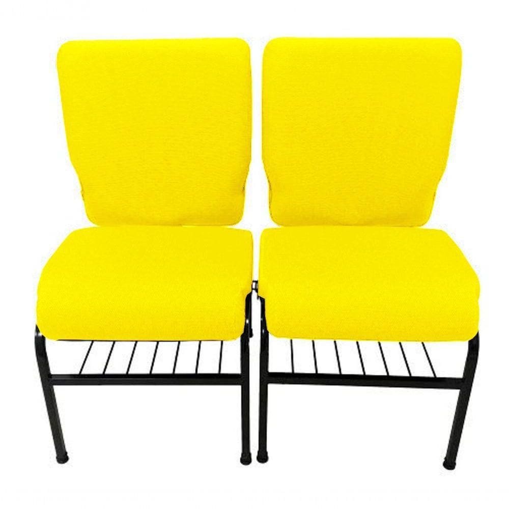 02 Cadeiras Para Igrejas C/ Porta Biblía E Porta Cálice Amarelo